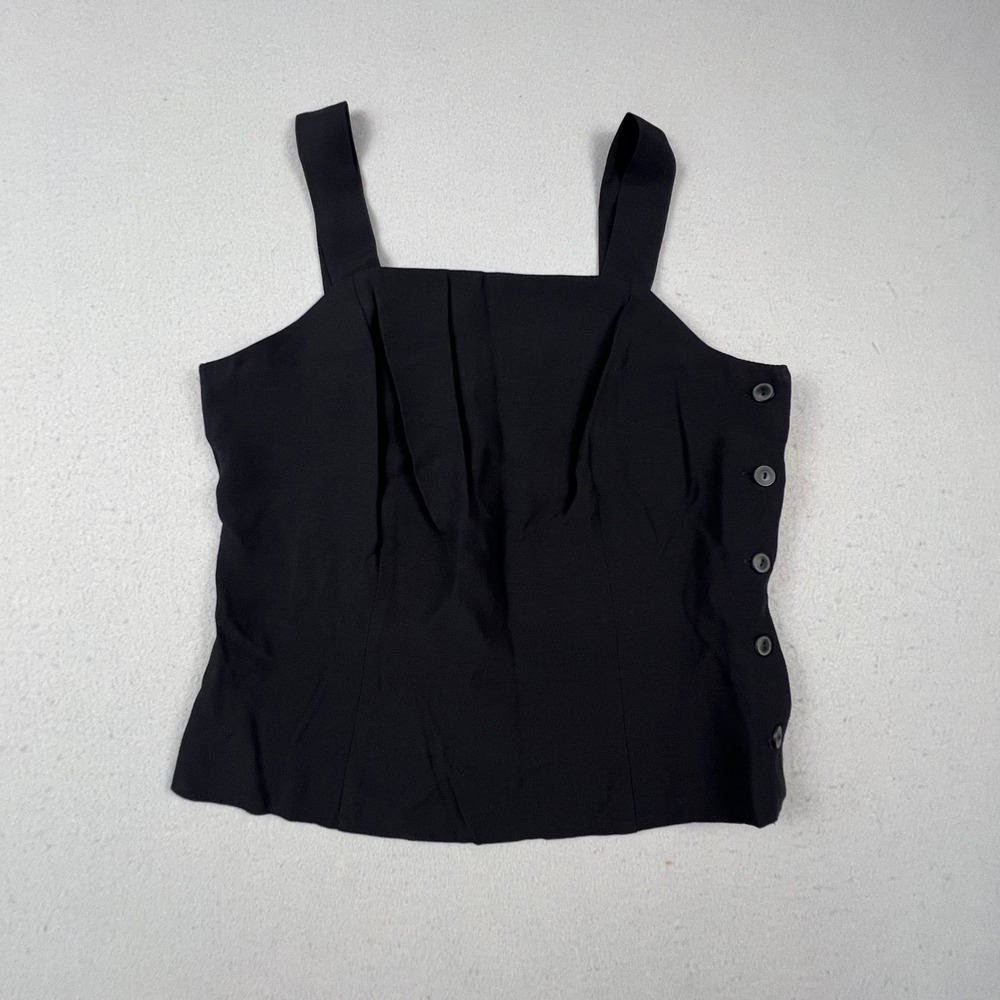 Lasting Impressions Tank Top Womens 8 Black Side Button Pleated VTG 90s Blouse